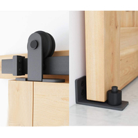 Kit de quincaillerie robuste pour porte coulissante de grange en forme de T de 2 m (6,6 pi) avec roulettes et poignée de traction, finition satinée, pour chambre, salon, entrée