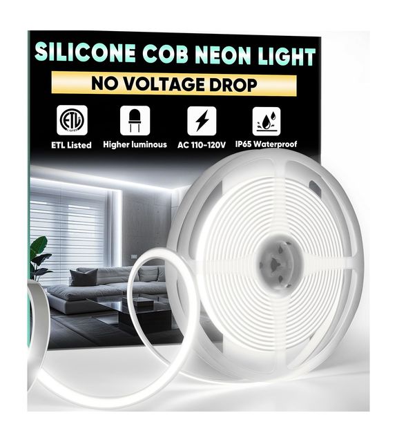 Silicone COB 6000K Super Bright Led Light AC 110-120V Flexible IP65 Waterproof Cuttable Tape Rope Lighting COB Neon Rope Lights