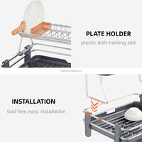 WIREKING Égouttoir à vaisselle en aluminium à 2 niveaux, 100 % antirouille, grande capacité pour 13 assiettes avec drainage automatique