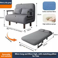 Sofá Cama Plegable Multifuncional de Tamaño Pequeño con Estructura Metálica Moderna y Tapicería de Tela para Sala de Estar