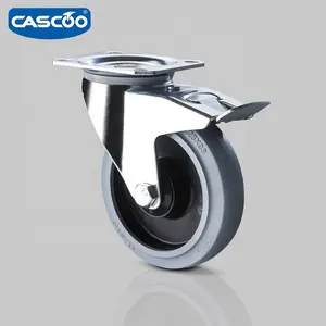 CASCOO 5 “工业凹进弹性橡胶盖滚珠轴承运输集装箱脚轮黑色，推车辐条轮