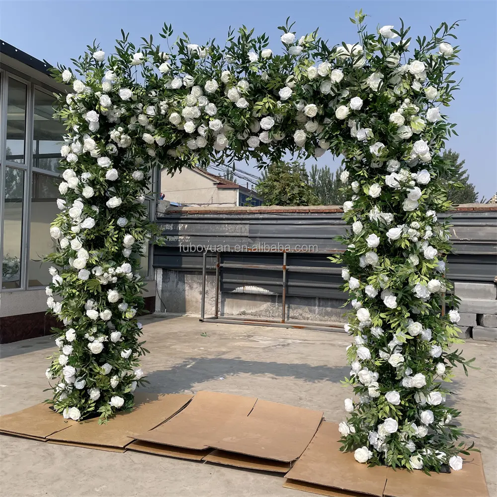 EFR boda decoración boda pasillo medio círculo arco Flor de seda floral artificial blanco rosa flor Mesa guirnalda arco corredor