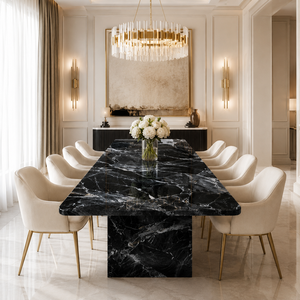 Losa de piedra sinterizada Butanik negra brillante de 1600x3200, 12 mm, base negra, mármol de breca blanca y gris para pared de baño y encimera de cocina - Product Image 4