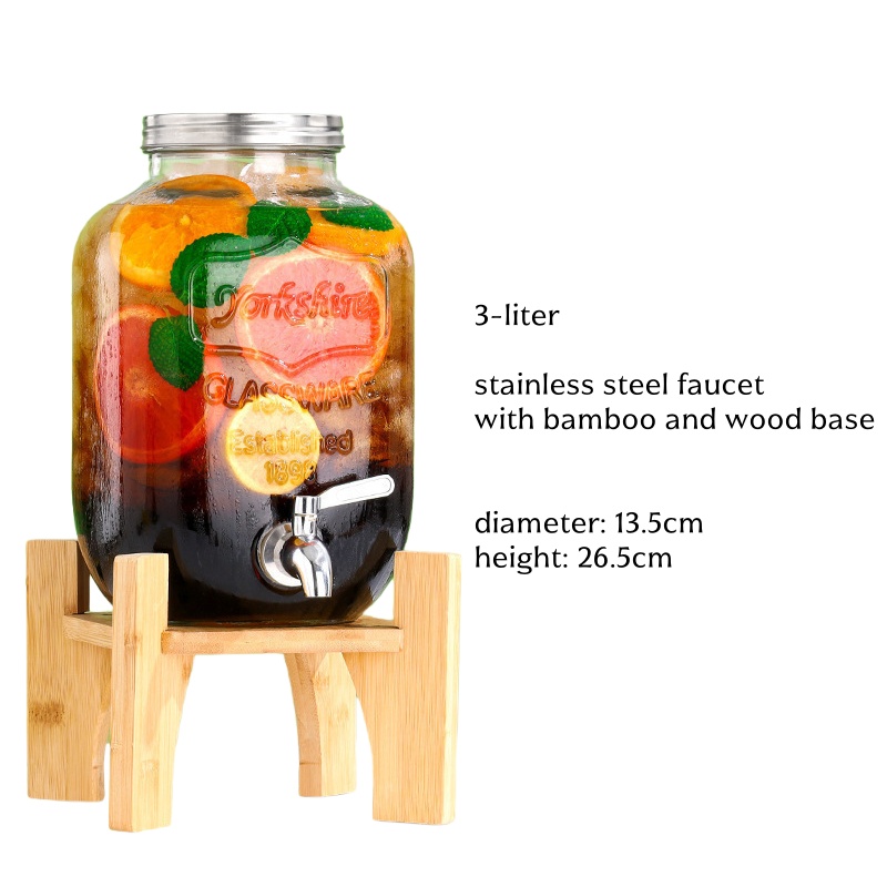 Robinet transparent 3L en inox + support en bambou