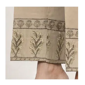 Özel toptan işlemeli Cambric pantolon pakistan tarzı elastik kemer kadınlar için pantolon