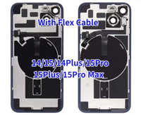 Couvercle arrière en verre avec flex pour iPhone 15 15 pro 15 Pro Max 15 Plus boîtier de porte arrière avec câble flexible sans fil