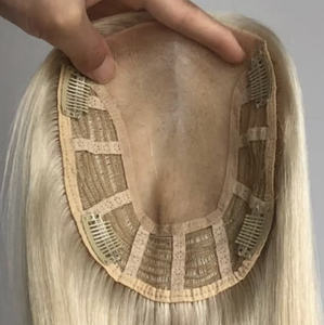 Topper per capelli vergini cinesi di alta qualità con base in seta, colore biondo 613 con riflessi, pronto per la spedizione - Product Image 3