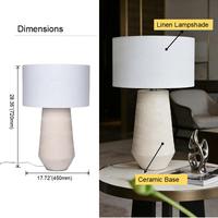 Ensemble de lampes de table LED en céramique écologiques de luxe, design farmhouse blanc beige, abat-jour en tissu multicolore, blanc chaud 2700K, DIY 50000