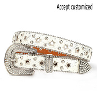 Ceinture Étroite Scintillante en PU avec Strass, Style Western Cowboy, Tendance, Ornée de Clous Métalliques, Accessoire Décontracté pour Femme