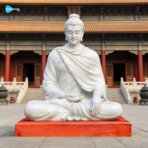 Handgemaakt design, natuurlijk massief wit marmeren Boeddha zittend op lotus standbeeld voor tuin & villa - Product Image 6