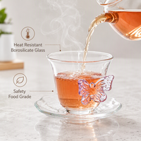Tasse à thé en verre transparent 3D en forme de papillon, résistante aux hautes températures, pour la maison