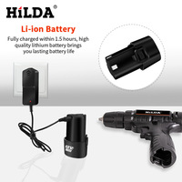 Hilda 12V Outils électriques rechargeables Noir Batterie au lithium 10 mm Kits de tournevis sans fil Perceuse à percussion électrique multifonctionnelle