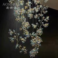 Lustre en cristal de fleurs géantes pour hôtel, mariage, décoration intérieure, style moderne, personnalisé, blanc chaud, luxe