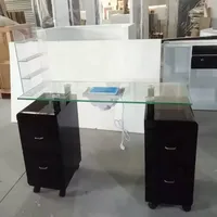 Table de manucure de luxe avec dessus en verre, lumière noire, à double tiroir, avec collecteur de poussière