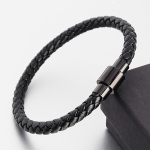 Braided PU <b>Leather</b> Charm <b>Bracelet</b> with 316L Stainless Steel Magnetic Clasp for Men | Trendy Stylish Durable Wristband - Product Image 1