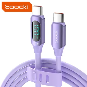Toocki 2023新品胖乎乎的硅胶快速充电电缆usb c至c型电缆5a 100w电缆，带发光二极管显示器