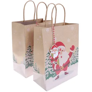 Christmas Paper Bag Recyclable Kraft Paper Bags Bolsas De Papel Reusable Christmas Gift Paper Bags With Tags