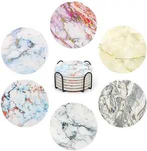 TIANLEICORK Bán Buôn Tùy Chỉnh Với Chủ Cork Gỗ Vòng Lục Giác Trắng Đen Marble Coaster Set