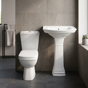 Italian High End Ceramic Sanitary Ware Set Two Piece WC Toilet With Square Half Pedestal Wash Basin - Product Image 6