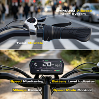 Bicicleta Eléctrica con Llantas Gruesas de 20 Pulgadas, Motor de 750W, Cuadro de Acero al Carbono, 7 Velocidades, 4 Modos de Conducción, Carga Máxima de 150 kg, Almacén Mayorista en EE. UU.