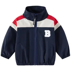 Ropa para niños, abrigo con cuello levantado y cremallera, Top de bloque de Color, chaquetas, primavera y otoño