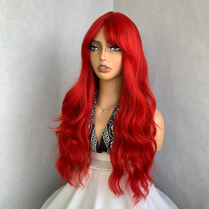 26inch Factory Wholesale Price Red Long Body Wavy Hair <strong>Wig</strong> Synthetic Heat Resistant Natural Wavy Hair With Bangs for White Women - Product Image 2