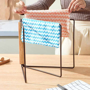 Towel Rack 3 Tier Foldable Metal With Wood Handle Kitchen Countertop Storage Drying Rack - Product Image 2