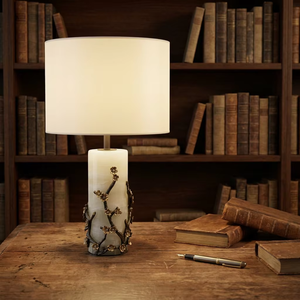 Lampe de table moderne en marbre avec abat-jour en tissu et branches métalliques, idéale pour chevet, bureau, lecture, chambre d'hôtel, salon - Product Image 6