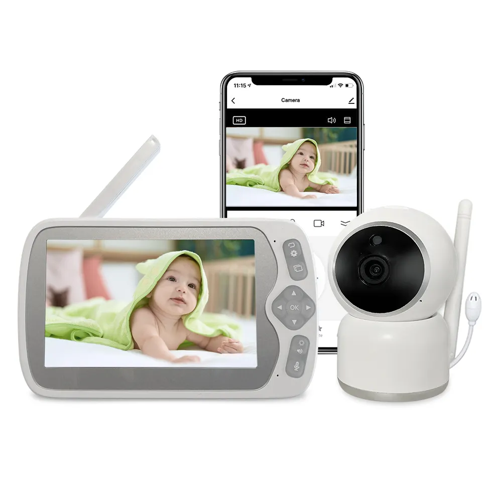 Monitor bayi Wifi pintar, monitor bayi tuya tampilan 5 inci kamera 1080p