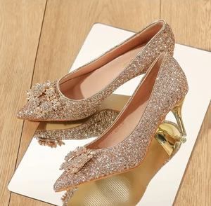 프렌치 힐 여름 여성 2026 신상 크리스탈 슬리퍼 웨딩 슈즈 신부 신발 메인 웨딩 드레스 슈즈 - Product Image 2