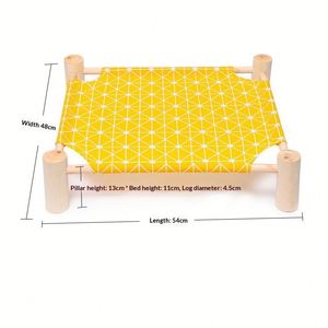 Cama elevada para gatos de madera maciza, hamaca transpirable de lona estampada, cama desmontable elevada para gatos - Product Image 1