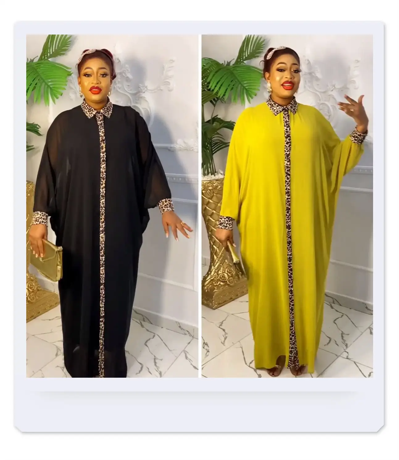 2023 Cor sólida das mulheres muçulmanas árabes vestido chiffon abaya Leopard Collar Robe outono mãe casual plus size vestido longo