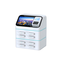 Station de location de batteries externes haute capacité à charge rapide (4 à 12 emplacements) avec écran publicitaire et terminal de point de vente pour microphone, ordinateur portable et téléphone portable