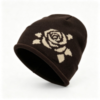 Gorro de punto jacquard con cordón ajustable y diseño de rosas, gorro holgado personalizado en 216 colores, gorro de punto al por mayor, gorro de punto acanalado.