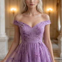 Robe de soirée florale 3D papillon en gros, épaules dénudées, coupe trapèze, mi-mollet, pour mariage et fête, directement de l'usine