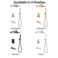 Système de douche carré KIDOIR cUPC avec pommeau de douche pluie, douchette à main et bec de baignoire 3 voies, sans plomb, en SUS304, nickel, noir, or, chrome