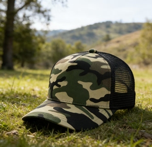 Gorra de béisbol trucker de 5 paneles 100% algodón con LOGO personalizado, camuflaje negro, malla y visera curva, gorra de pesca - Product Image 5