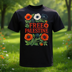 T-Shirt 'Free Palestine' con Motivo Floreale, Abbigliamento Promozionale per Sostenere Gaza - Product Image 3