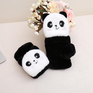 Women Girls Soft Faux Fur Convertible Flip Top <strong>Gloves</strong> Warm Plush Cute <strong>Panda</strong> Fingerless Winter Mittens - Product Image 2