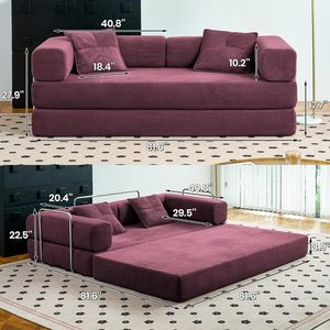 أريكة مضغوطة قابلة للطي 78 "Corduroy أرضية قابلة للتحويل مع وسادة مسند ذراع داعم للظهر - Product Image 2