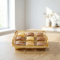 Boîtes d'emballage en plastique jetables pour mini-gâteaux, 9 compartiments, avec couvercle transparent, pour pâtisseries, biscuits sucrés, contenants de rangement
