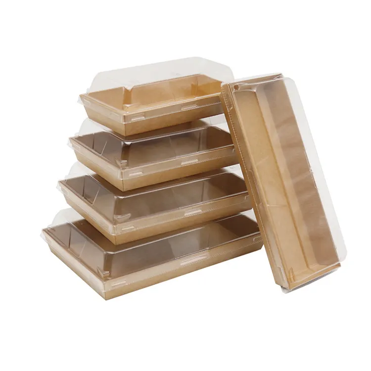 Sinh thái Sushi container cấp thực phẩm Nâu Hot Dog Snack BBQ pháp khoai tây chiên kraft giấy Sushi Khay hộp thực phẩm dùng một lần khay với nắp