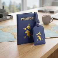 Ensemble de porte-passeport et étiquettes de bagages en cuir PU écologique personnalisé avec logo, pour cadeaux de bienvenue