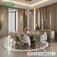 Mesa de Comedor Moderna Italiana de Lujo con Cubierta de Mármol y Base de Pedestal Acanalado, Juego de Muebles con 8 Sillas para Proyectos de Villas de Alta Gama