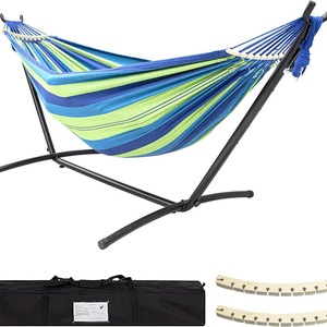 <span class=keywords><strong>Hamaca</strong></span> Doble de Lona Blanca con Marco de Hierro Anti-caída, Varillas de Madera y Bolsa de Tela, Empaquetada Individualmente - Product Image 2