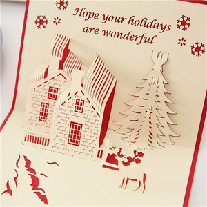 Cartes de vœux 3D personnalisées faites à la main, cartes de vacances colorées découpées au Laser 3D <span class=keywords><strong>Pop</strong></span> Up cartes cadeaux de vœux de noël - Product Image 3