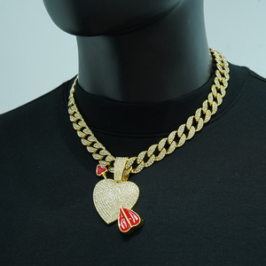 Accesorios Hip Hop, Cadena Cubana con Diamantes, Collar con Colgante <span class=keywords><strong>de</strong></span> Corazón, Accesorios <span class=keywords><strong>de</strong></span> Moda para Hombre - Product Image 4