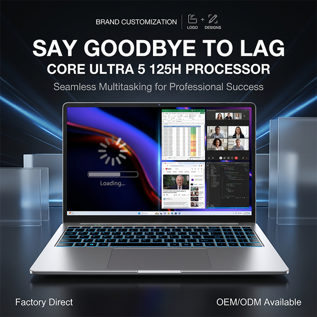 Yifang 16-inch Intel Core Ultra 5 125H Processor 16:10 24GB DDR4 Memory 1TB Customizable OEM/ODM Metal Business Laptop Computer