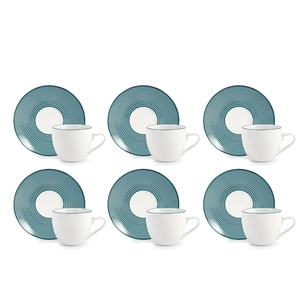 Ensemble de 6 tasses à café Echo avec soucoupes en porcelaine décorées - Product Image 1