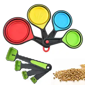 Kit gobelets et cuillères pliables en silicone, outil de mesure avec échelle, vente en gros, 9 pièces